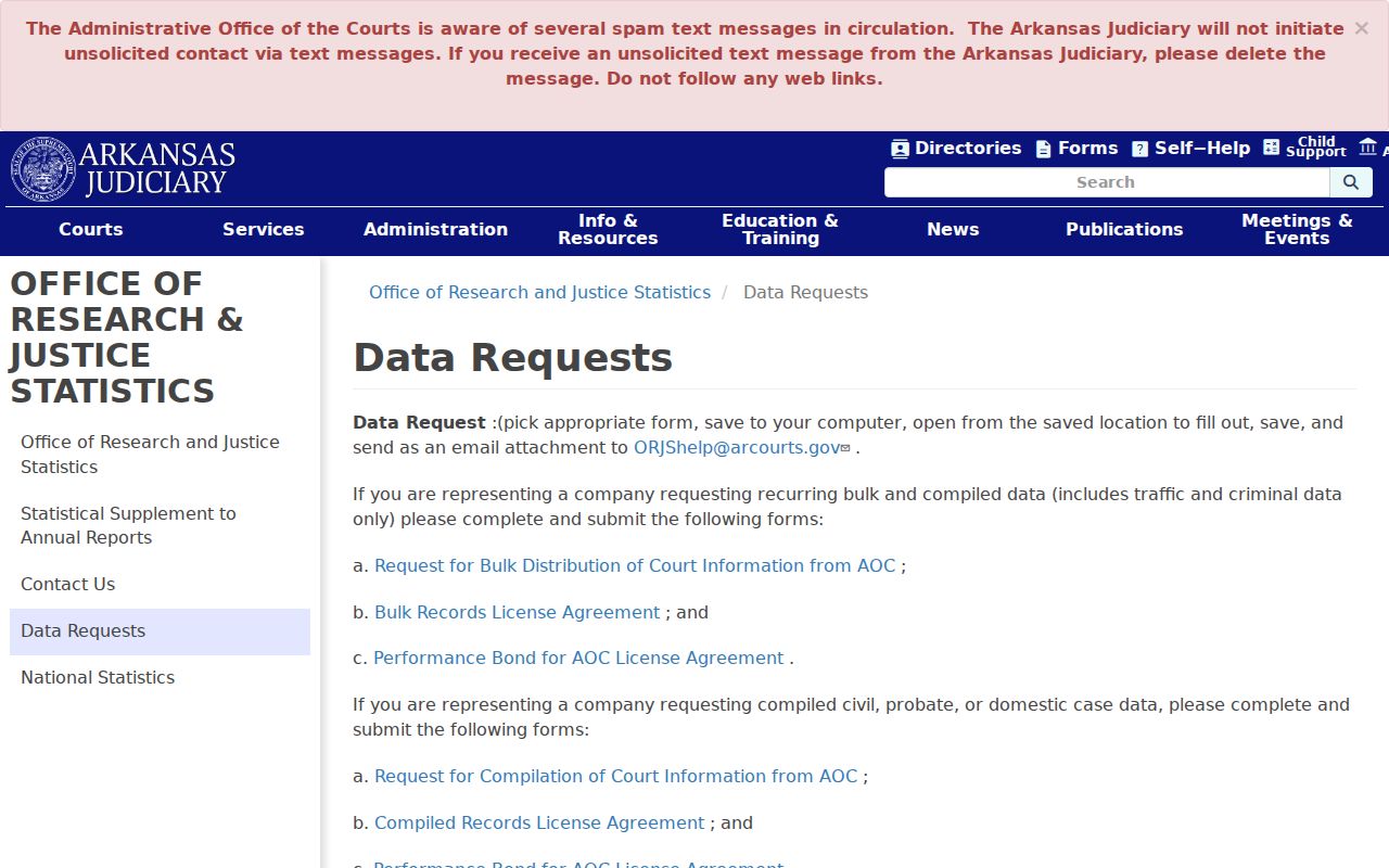Arkansas County court records compiled data request rules