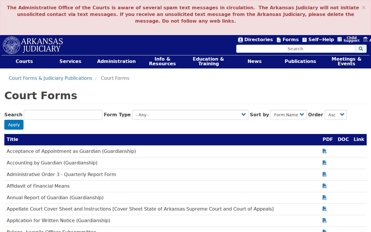 Arkansas County court record request forms index