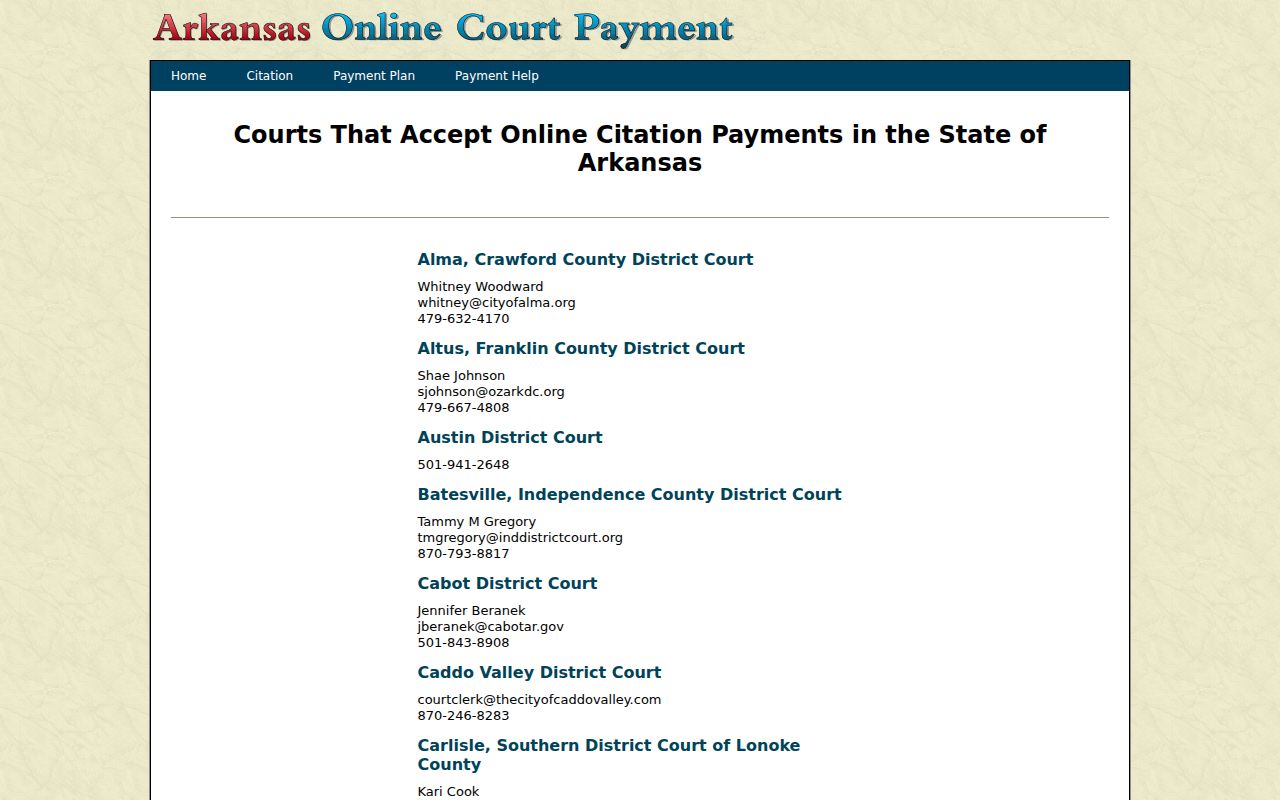 Arkansas County traffic court ePay contact list