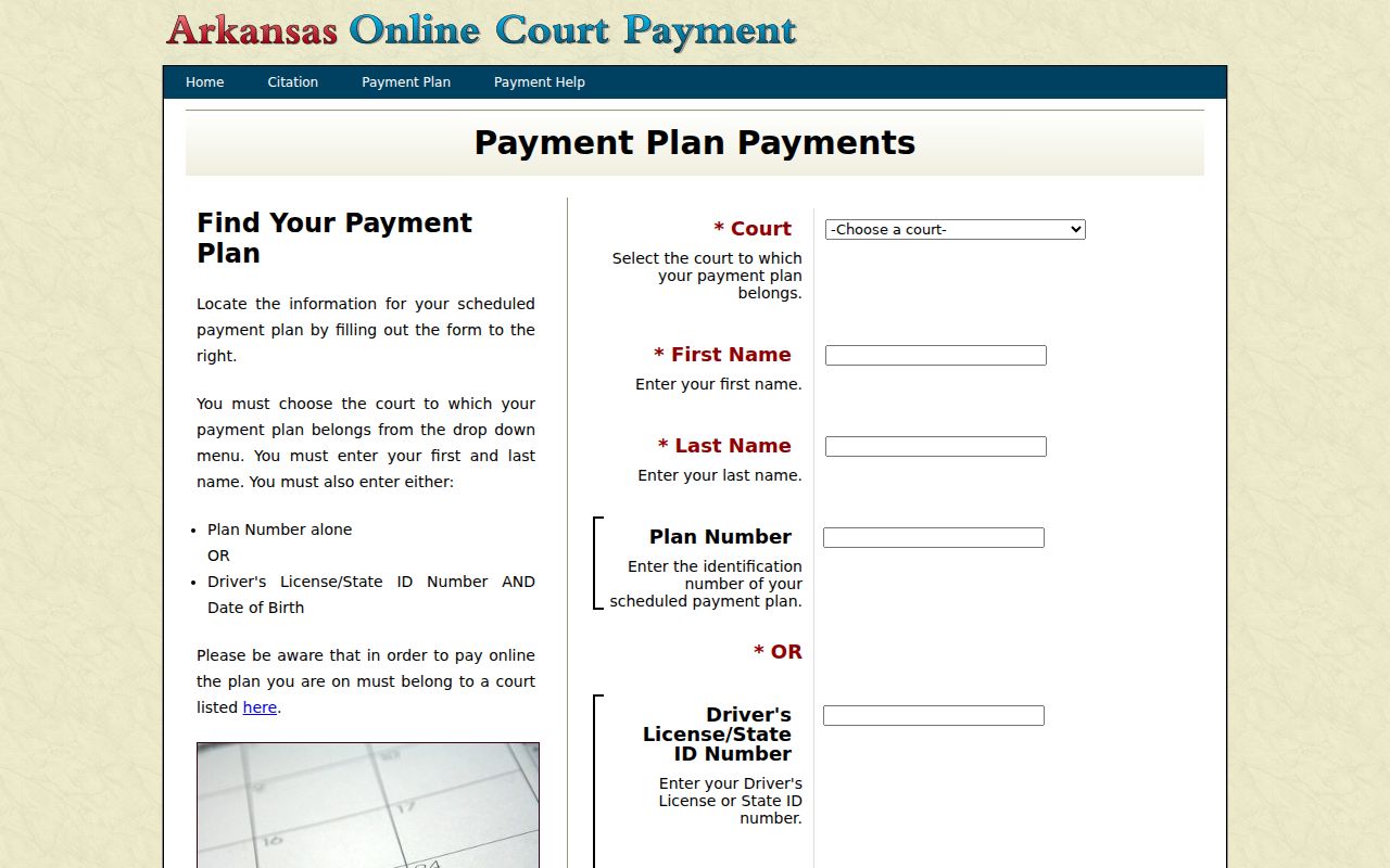 Arkansas County traffic court payment plan search