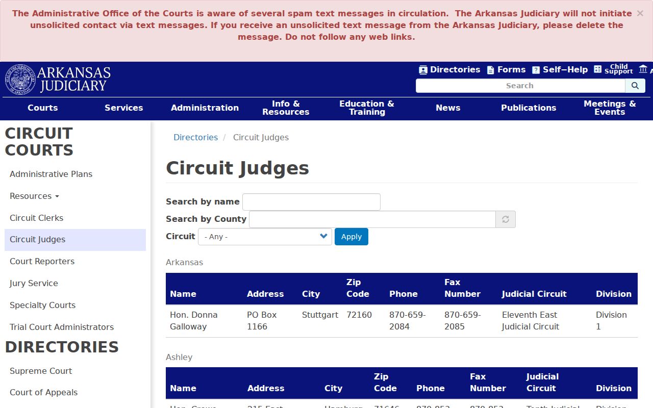 Arkansas County court case records Circuit Court judge directory